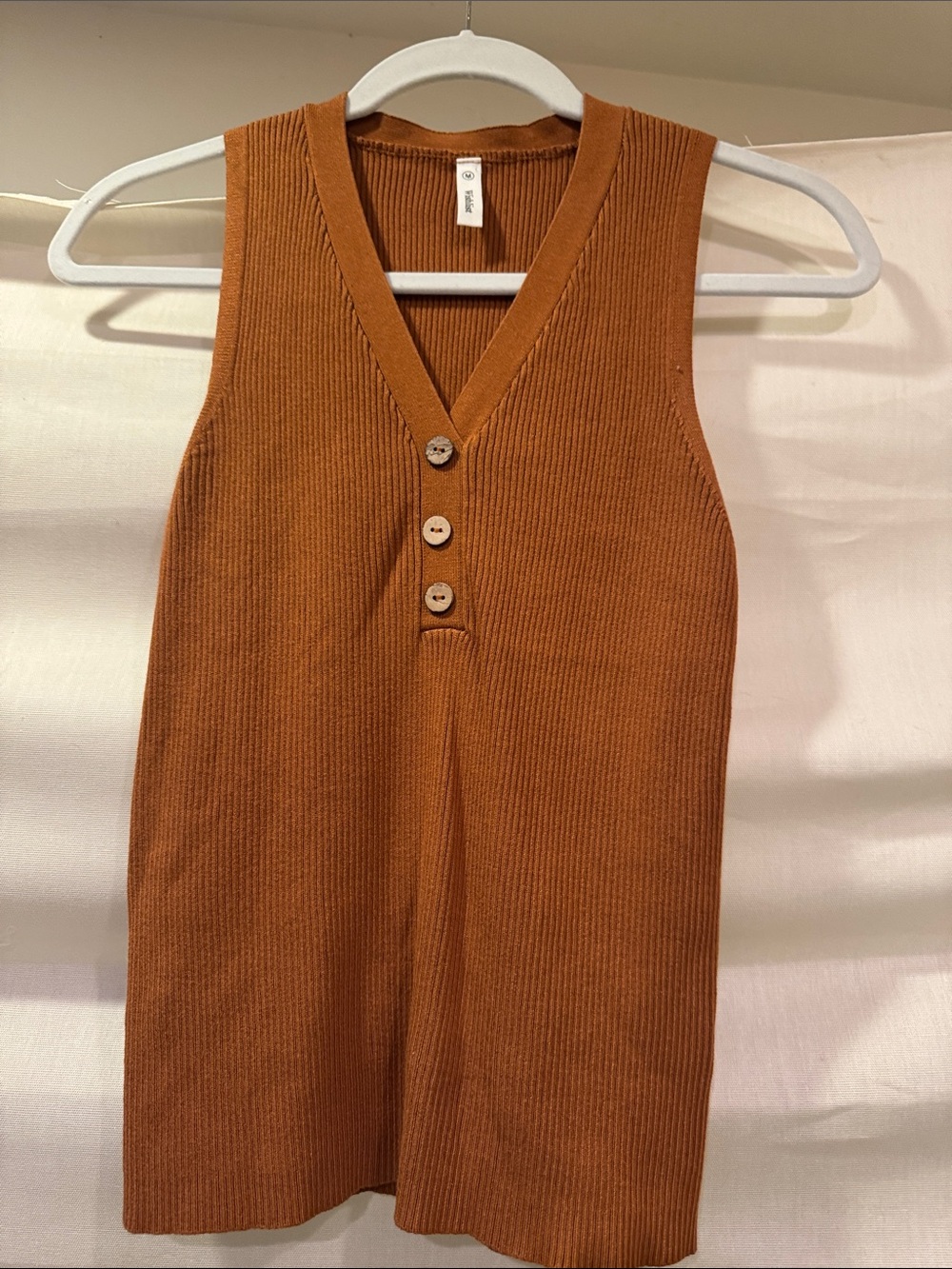 Wishlist Ribbed V-Neck Sleeveless Sweater in Rust Orange